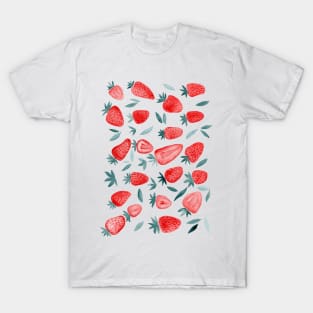 Watercolors strawberries - red and teal T-Shirt